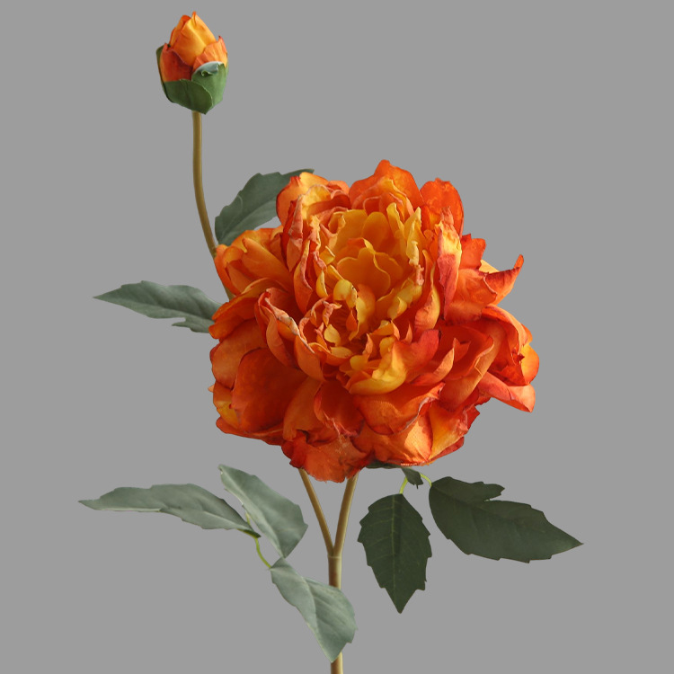 Peony artificial flower Nordic  2-head oil painting peony fake flower arrangement Orange