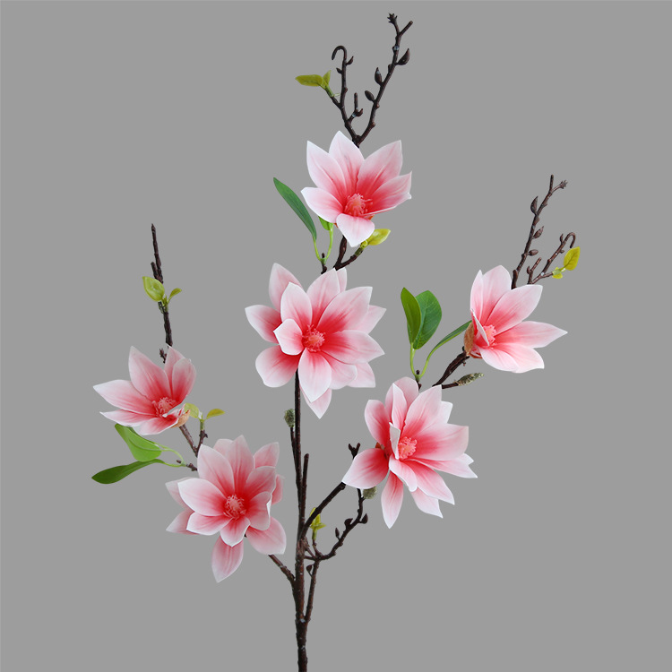 Simulated flower 6-head magnolia European modern soft  fake flower hotel home living room table  photography props Pink