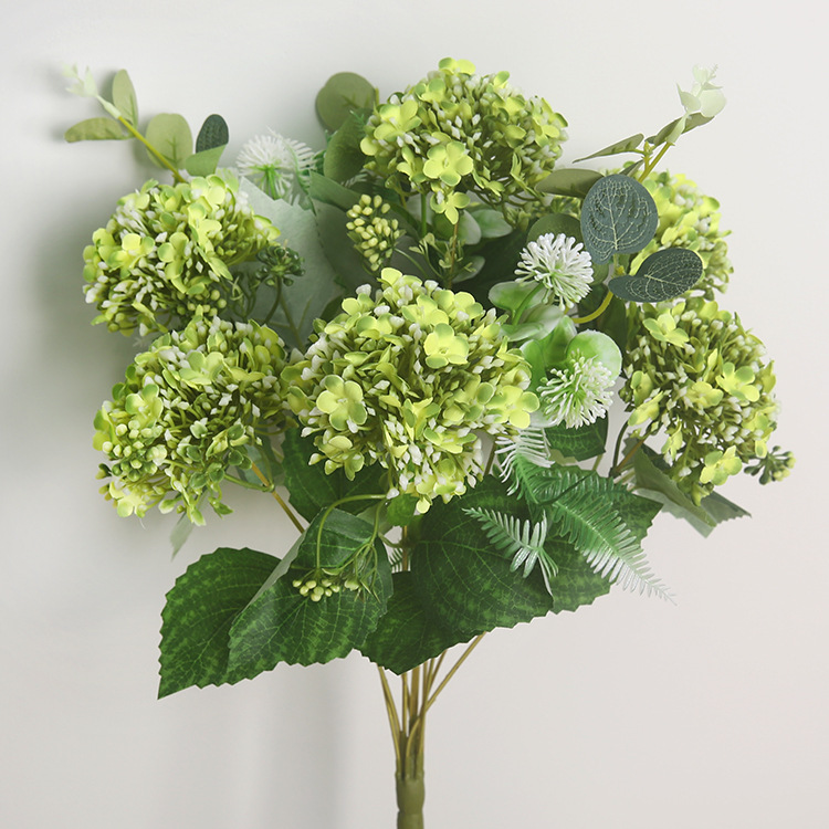 7-head snowball artificial flower European-style hydrangea fake flower hotel ation table flower arrangement Green