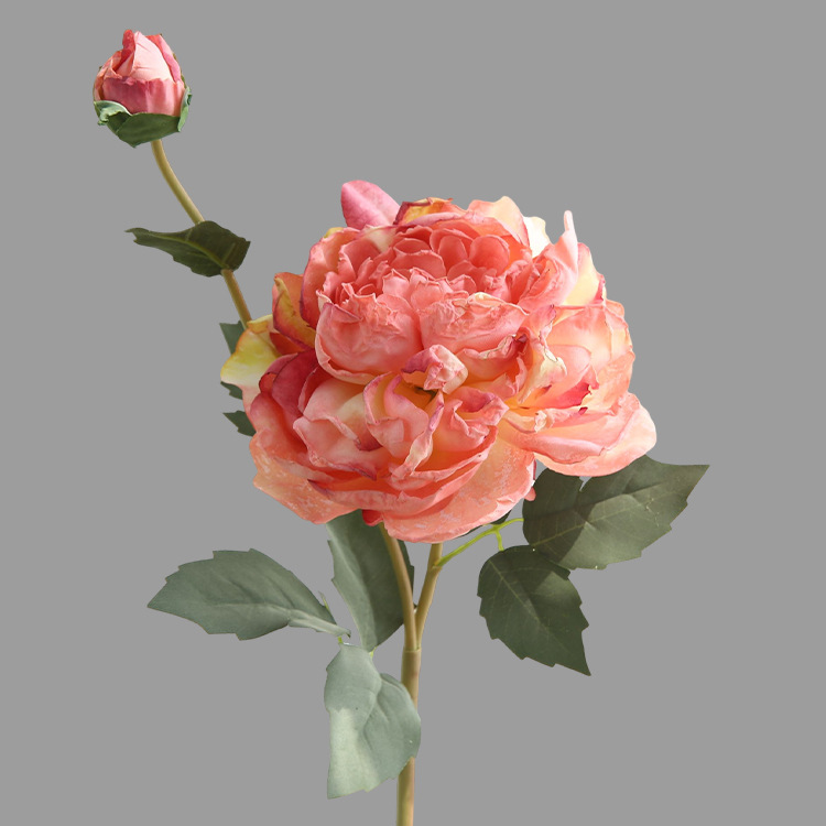 Peony artificial flower Nordic  2-head oil painting peony fake flower arrangement Color:Pink