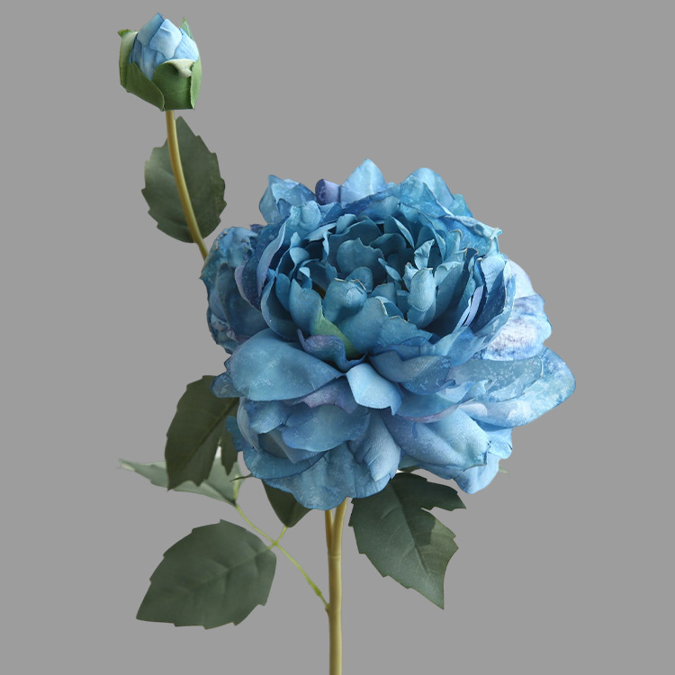 Peony artificial flower Nordic  2-head oil painting peony fake flower arrangement Blue