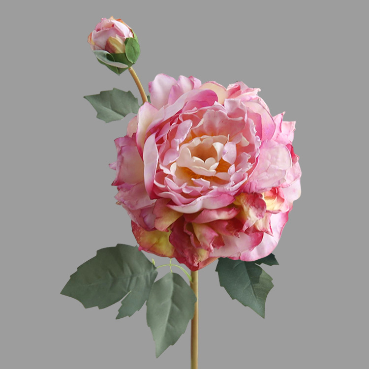 Peony artificial flower Nordic  2-head oil painting peony fake flower arrangement Color:Fuchsia