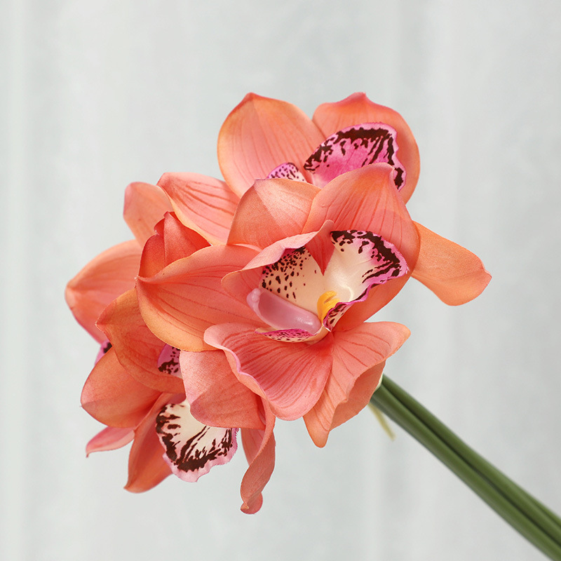 Hand-feeling moisturizing Cymbidium bundles home living room  Phalaenopsis fake flower bonsai ornament Orange