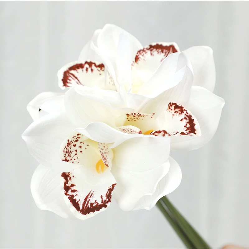 Hand-feeling moisturizing Cymbidium bundles home living room  Phalaenopsis fake flower bonsai ornament Color:White