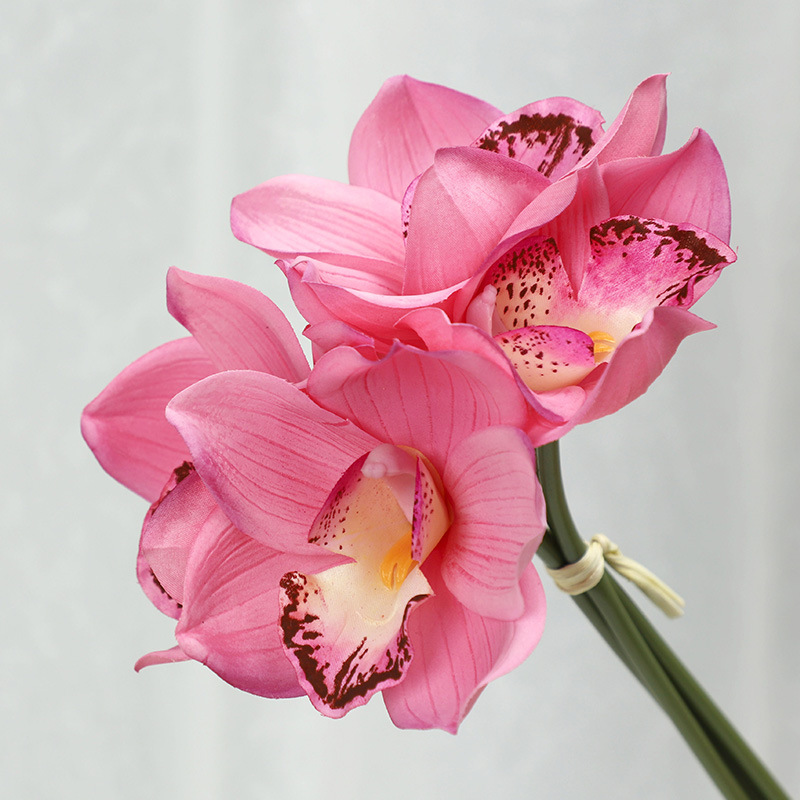 Hand-feeling moisturizing Cymbidium bundles home living room  Phalaenopsis fake flower bonsai ornament Dark Pink