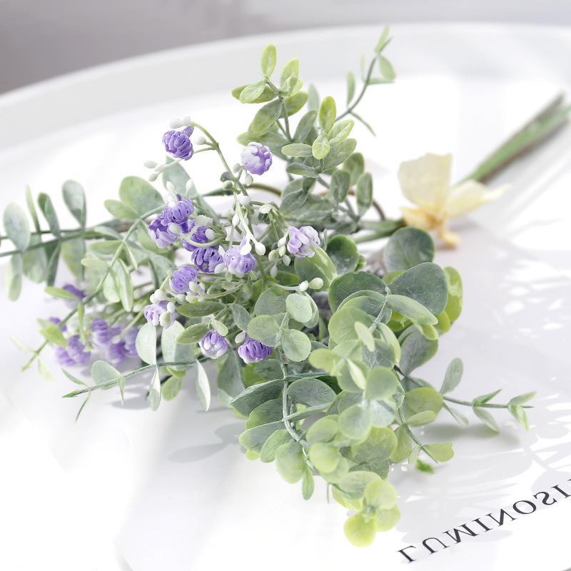 Artificial Flowers Baby's Breath Eucalyptus Leaves Bunch ation Artificial Flowers Purple