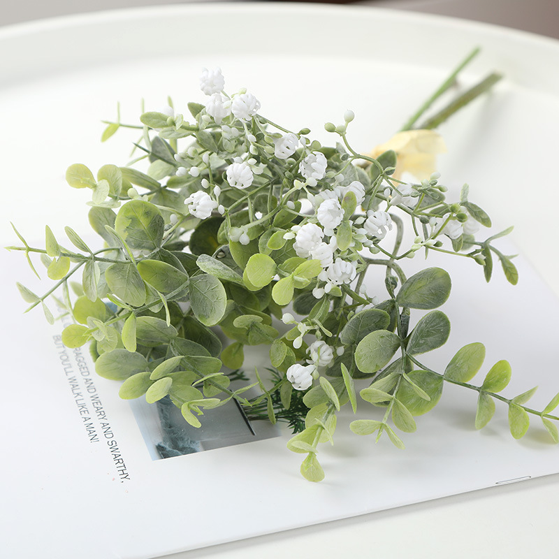 Artificial Flowers Baby's Breath Eucalyptus Leaves Bunch ation Artificial Flowers White